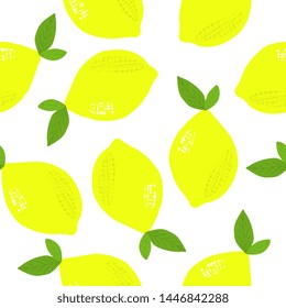 Summer fresh juicy hand-drawn seamless pattern with lemon.