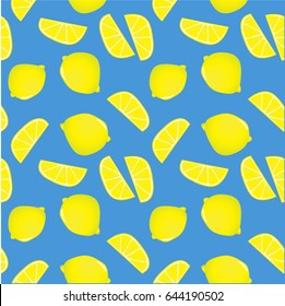 summer fresh lemon seamless pattern background hand drawn with lime lemon bright green color and blue background for fun wallpaper, gift wrapping, textile, scrapbook, paper, card, craft.