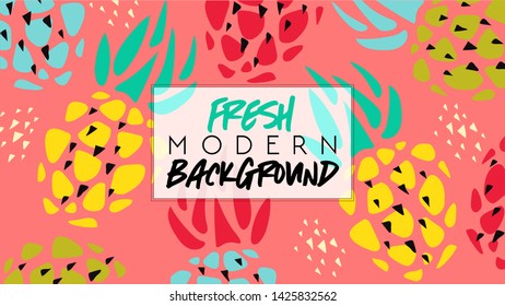 Summer. Fresh modern background. Fruit fashion poster or banner. Summer vector pineapple illustration easy editable for wallpaper or store sale illustration for greeting cards, prints. Journal cards.