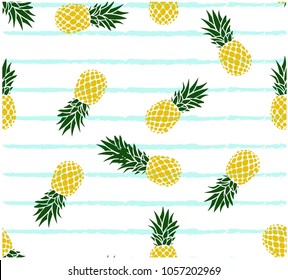 Summer Fresh Pineapple Stripe Seamless Repeat Wallpaper