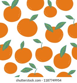 Summer fresh seamless pattern with orange. Vector illustration for a fabric with a citrus