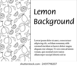 Summer fresh vector background for standard size banners. Stylish lemons are hand drawn with black lines on a white background with space for text or advertising.