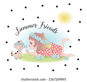 Summer Friends Cat Love Flowers Daisy Cute Girls