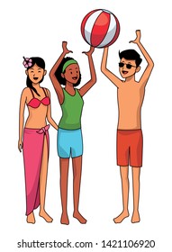 Summer friends enjoying summer with beach ball isolated vector illustration graphic design