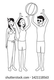 Summer friends enjoying summer with beach ball isolated vector illustration graphic design