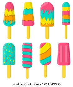Summer frozen bright colorful ice cream vector set with different designs