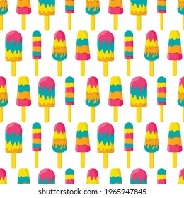 Summer frozen bright colorful ice cream with different designs. Seamless vector pattern