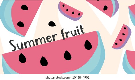 Summer fruit background with Water melon colorful design , Summer Time Wallpaper , backdrop. layout template and postcard , flat sign , vector texture and illustration 
