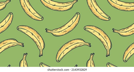 Summer fruit banana wallpapen seamless green and yellow pattern for design