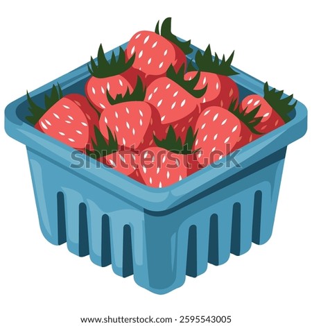 Summer fruit basket with fresh strawberries vector design