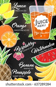 Summer Fruit And Berry Juice Bar Restaurant Cafe Menu Poster Flyer Template Layout Vector Art Design Illustration