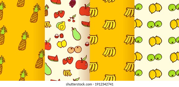 Colores brillantes de las colecciones vectoriales de frutas. Comida Colorida Vectora. Iconos de frutas Colección de verano