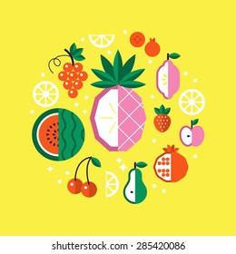 Summer fruit flat modern icons