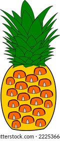 Summer fruit for a healthy lifestyle. Pineapple. Vector illustration of flat icon cartoon isolated on white.