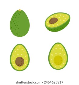 Summer fruit icon set: simple and cute avocado