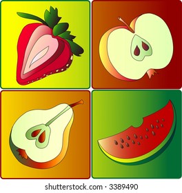 Summer fruit icons, vector