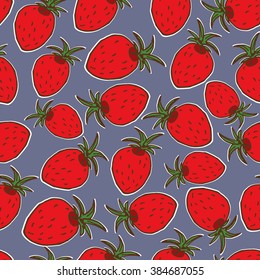 Summer fruit illustration. Seamless vector background with red strawberries. Cute strawberry pattern. 