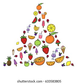 Summer Fruit Juice Smoothie Food Doodles Icons and Symbols Background Vector Art Illustration