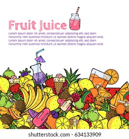 Summer Fruit Juice Smoothie Food Doodles Icons and Symbols Background Flyer Poster Template Layout Vector Art Illustration