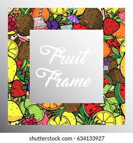 Summer Fruit Juice Smoothie Food Doodles Icons and Symbols Texture Frame Vector Art Illustration