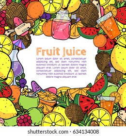 Summer Fruit Juice Smoothie Food Doodles Icons and Symbols Texture Frame Vector Art Illustration