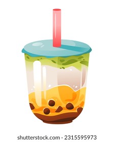 Summer fruit milkshake with bubbles. Cartoon vector illustration.