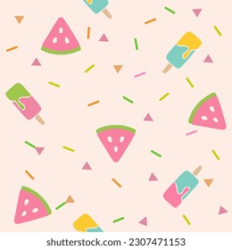 summer  fruit mix seamless pattern design , watert melon , icream pattern.