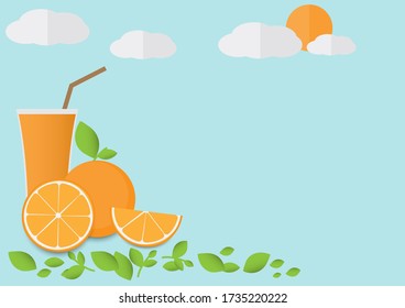 frutas de verano, zumo de naranja en ilustración vectorial