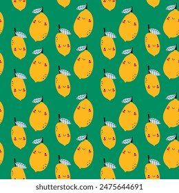 Summer fruit  pattern. Cute vector seamless background with pineapple, watermelon, lemon, orange, strawberry, banana, berries, cherry