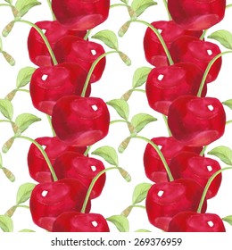Summer fruit pattern. Watercolor cherry pattern. Watercolor pattern for design, fabric labels for jam, cream.