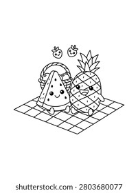 Summer Fruit Picnic Coloring