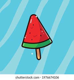 Summer Fruit Popsicle Vector Illustration with Outline and Background
