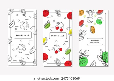 Summer fruit sale poster banner template for promotion with product display, elements, fruit cards, vector illustration