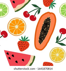 Summer Fruit Seamless Pattern Tropical Fruit Vector Repeat Pattern for Textile Design, Fabric Printing, Stationary, Packaging, Wall paper or Background