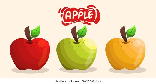 Summer fruit set, red, yellow, green apples that are cute and colorful and delicious.vector Illustrations .
