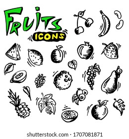 Summer fruit set.Vector vintage sketch style illustration.Fruit set hand-drawn