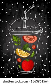 Summer fruit smoothie drink menu. Infographic recipe poster in sketch style. Vector illustartion.