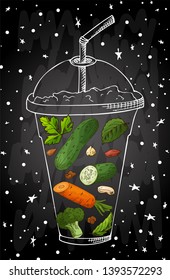 Summer fruit smoothie drink menu. Infographic recipe poster in sketch style. Vector illustartion.