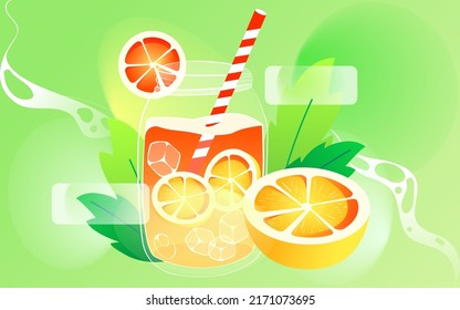 Summer fruit tea drink, people drink drinks in summer, vector illustration