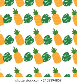 Summer fruit, tropical pineapples,  exotic wallpaper, seamless pattern