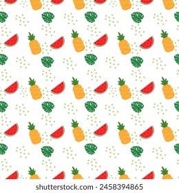 Summer fruit, tropical pineapples,  summer exotic wallpaper, seamless pattern