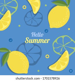 Früchte im Sommer Hintergrund. Zitronen, Scheiben und Kreis. Lagen saftige Zitronen. Abstrakte 3D-Banner-Papierboote. Cartoon Vektorillustration Illustration im Origami-Stil. Design für Karte, Broschüre, Deckel, Tapete.