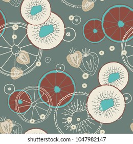 Summer fruits and berries seamless pattern. Hand drawn summer time vector print.