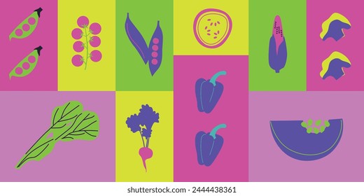 Summer Fruits and Berries. Vector Abstract Art. Collection Fruits for logo, web, background
