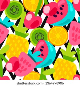 Summer fruits color seamless vector pattern