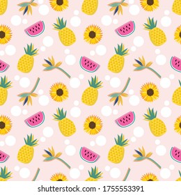Summer fruits and flower seamless pattern.