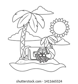 Summer and fruits funny cartoons in black and white