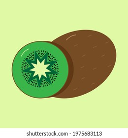 Summer fruits for healthy lifestyle. Kiwi, whole fruit and half. Vector illustration cartoon flat icon isolated on white.
