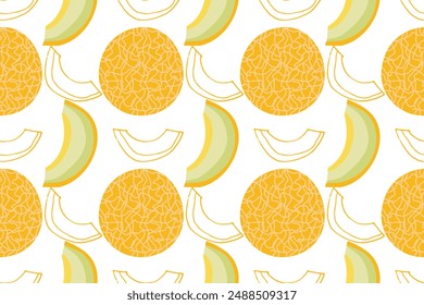 Summer fruits for healthy lifestyle .Melon whole fruit and slice. Vector illustration cartoon flat icon isolated on white. Melon vitamins icon for your design.