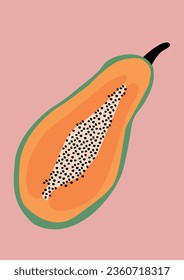 Frutos de verano para un estilo de vida saludable. Papaya, media fruta. Icono plano de ilustración vectorial. decoración de arte, impresión para la decoración. Ilustración vectorial dibujada a mano.